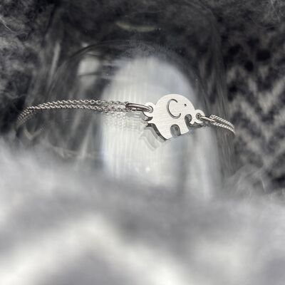 Peaceful rhodium silver elephant bracelet