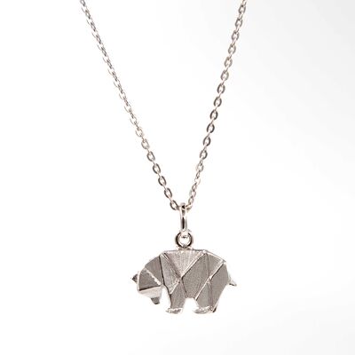 Origami-Bär-Halskette aus Rhodium-Silber