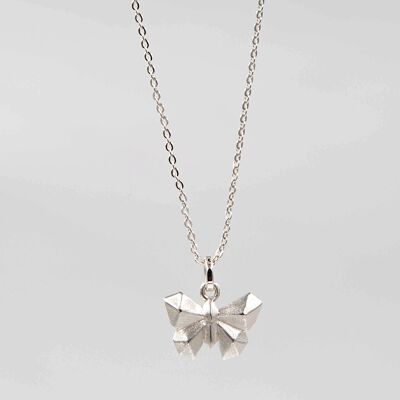 Rhodium silver origami butterfly necklace