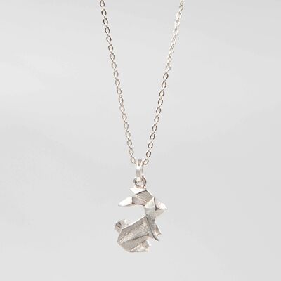 Rhodium silver origami rabbit necklace
