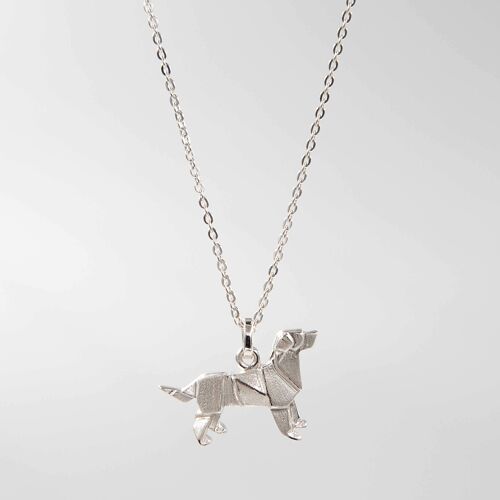 Collier chien origami argent rhodié