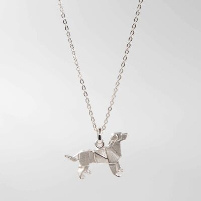 Rhodium silver origami dog necklace