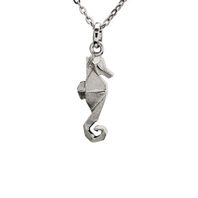 Rhodium silver origami seahorse necklace