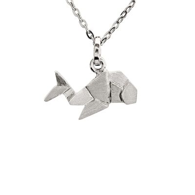 Rhodium silver origami whale necklace