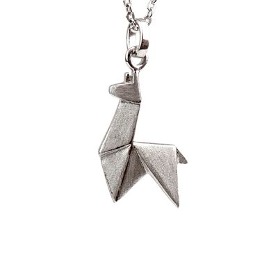 Rhodium silver origami lama necklace