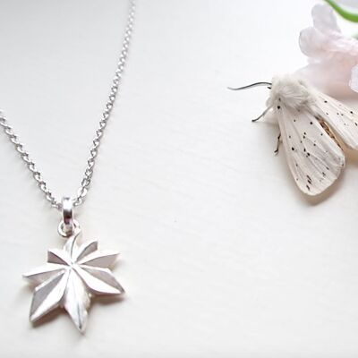 Rhodium silver origami leaf necklace II