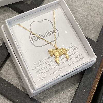 Golden silver origami horse necklace