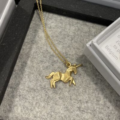 Gold-Silber-Origami-Einhorn-Halskette