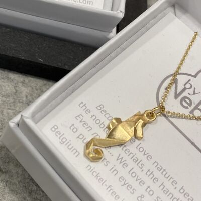Golden silver origami seahorse necklace