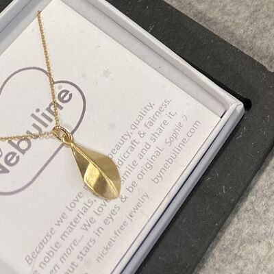 Golden silver origami leaf necklace