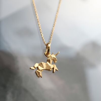 Gold silver origami mini unicorn necklace