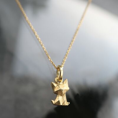 Gold silver mini origami cat necklace