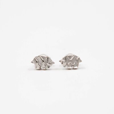 Rhodium silver origami bear earrings