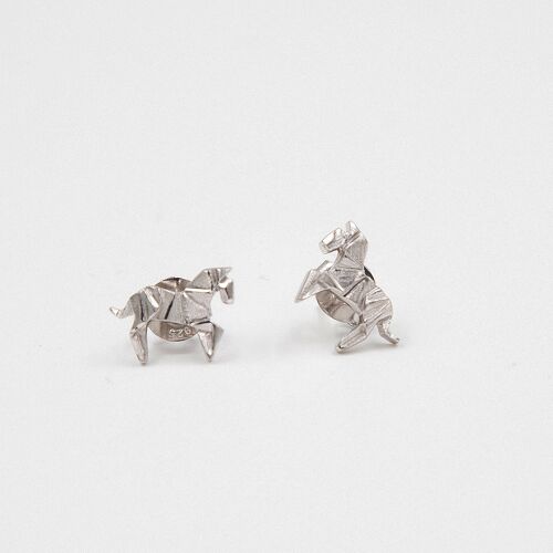 Boucles d'oreilles cheval origami argent rhodié