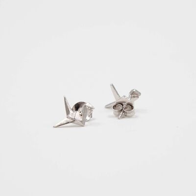 Origami-Vogel-Ohrringe aus Rhodium-Silber