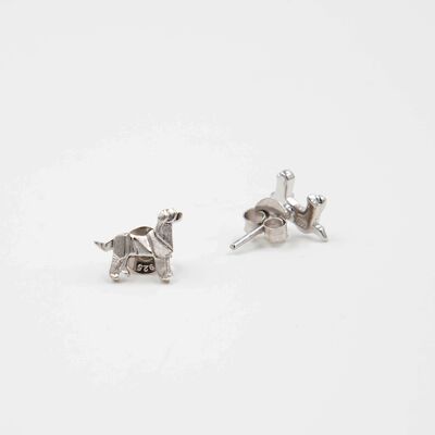 Rhodium silver origami dog earrings