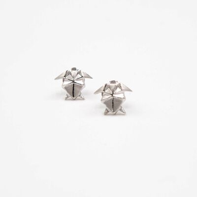 Rhodium silver origami turtle earrings