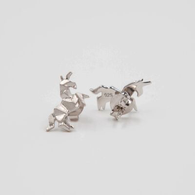 Origami-Einhorn-Ohrringe aus Rhodium-Silber