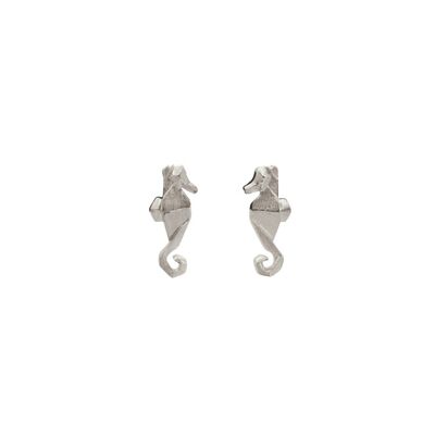 Rhodium silver origami seahorse earrings