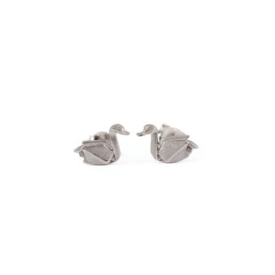 Rhodium silver origami swan earrings
