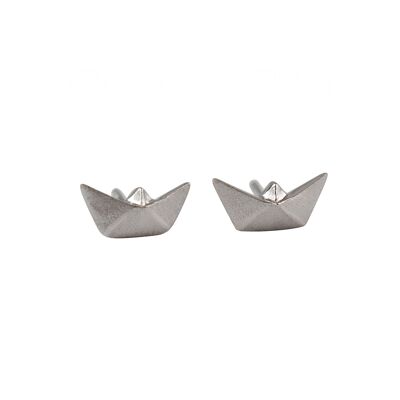 Rhodium silver origami boat earrings