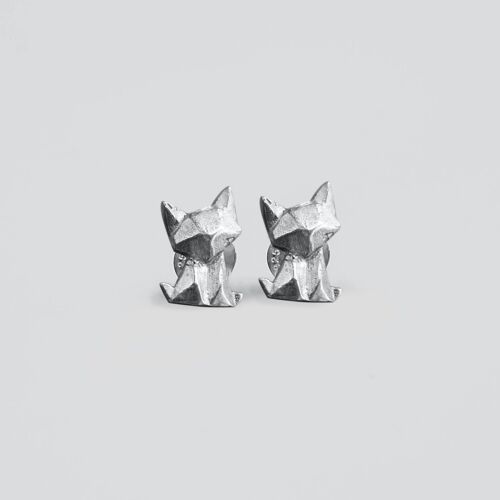 Boucles d'oreilles chat origami argent rhodié