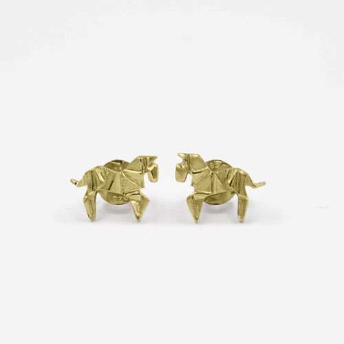 Boucles d'oreilles cheval origami argent doré