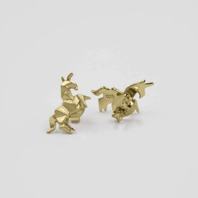 Orecchini a forma di unicorno origami in argento dorato