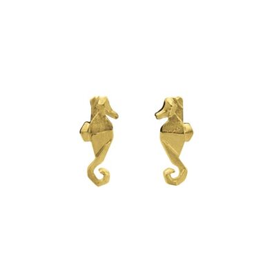 Golden silver origami seahorse earrings