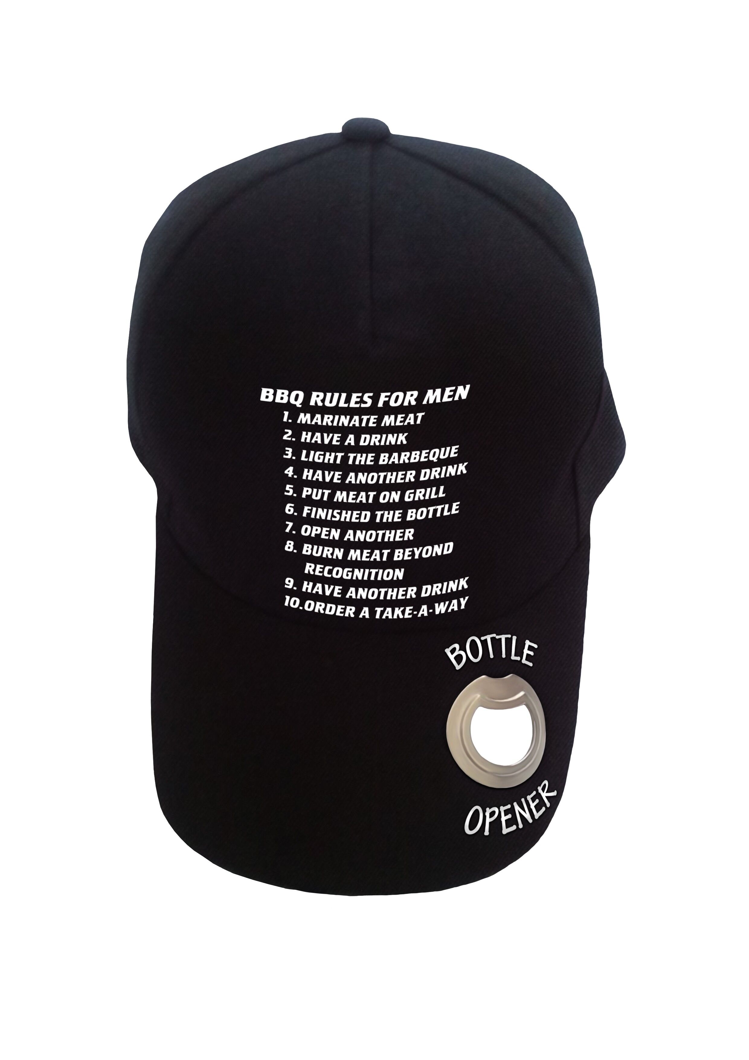 BBQ rules for men cap with bottle opener in peak