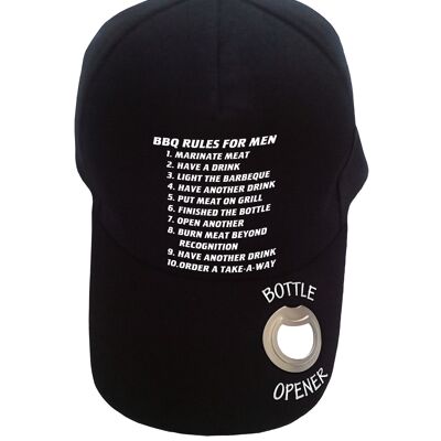 BBQ rules for men cap with bottle opener in peak