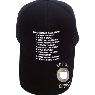 BBQ rules for men cap with bottle opener in peak