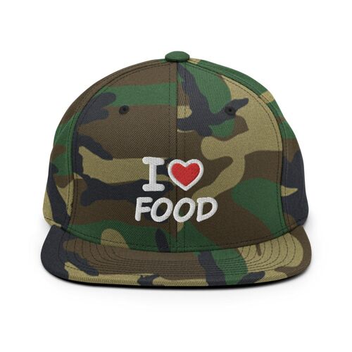 "I Love Food" Snapback-Cap - Grün Camouflage