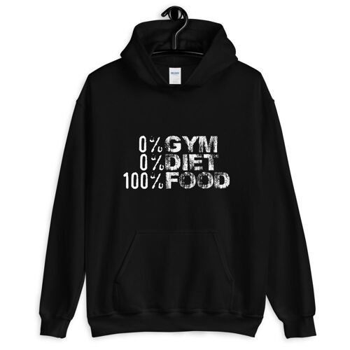 "0% Gym 0% Diet 100% Food" Hoodie - Schwarz 3XL