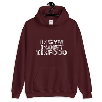 Sweat à capuche "0% Gym 0% Diet 100% Food" - Bordeaux 1