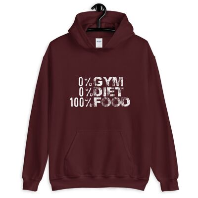 "0% Gym 0% Diet 100% Food" Hoodie - Maroon 2XL