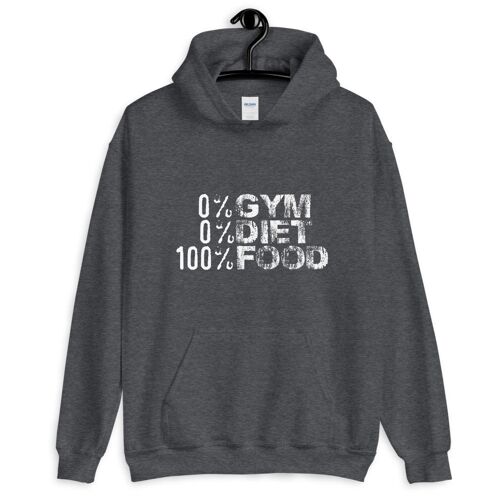 "0% Gym 0% Diet 100% Food" Hoodie - Dunkles Heather