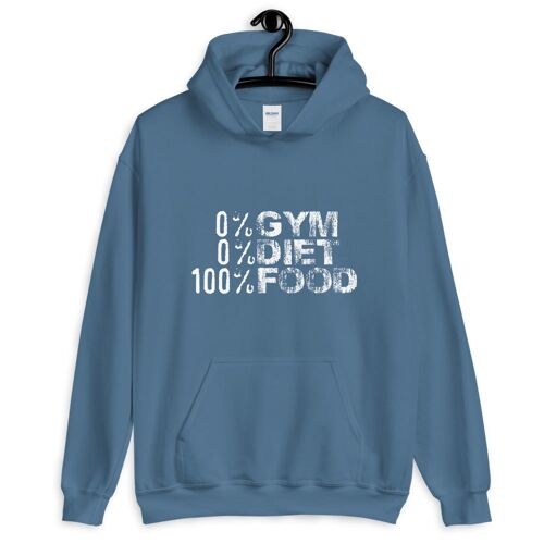 "0% Gym 0% Diet 100% Food" Hoodie - Indigoblau 2XL