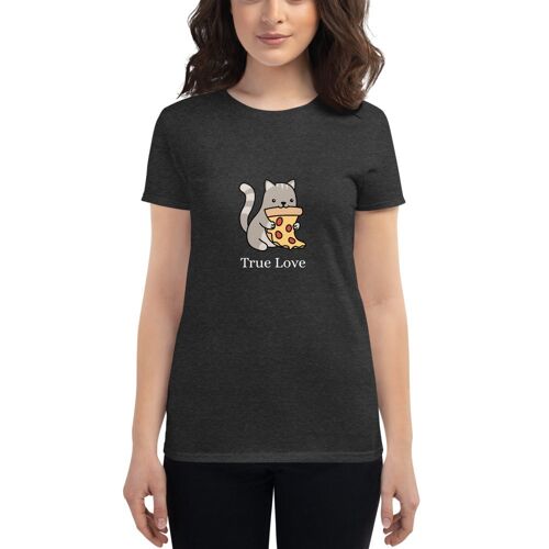 "Cat & Pizza True Love" T-Shirt für Damen - Heather Dunkelgrau