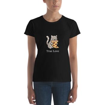 T-Shirt Femme "Cat & Pizza True Love" - Gris Foncé Chiné 2