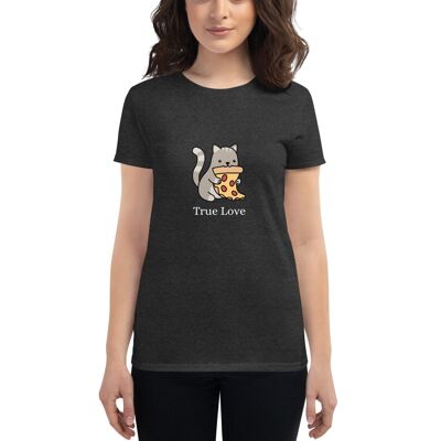 "Cat & Pizza True Love" T-Shirt for Women - Heather Dark Gray 2XL