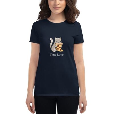 "Cat & Pizza True Love" T-Shirt für Damen - Navy