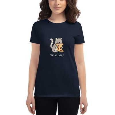 T-Shirt "Cat & Pizza True Love" pour Femme - Bleu Marine 2XL