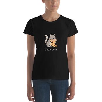 T-Shirt "Cat & Pizza True Love" pour Femme - Bleu Marine 2XL 2