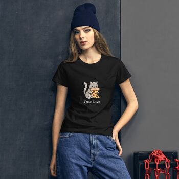 T-Shirt "Cat & Pizza True Love" pour Femme - Bleu Marine 2XL 3