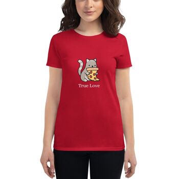 T-Shirt Femme "Cat & Pizza True Love" - Rouge 1