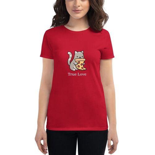 "Cat & Pizza True Love" T-Shirt für Damen - Rot 2XL