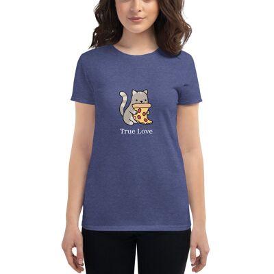 "Cat & Pizza True Love" T-Shirt für Damen - Heather Blau 2XL