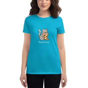 T-shirt "Cat & Pizza True Love" Femme - Bleu Caraïbes 2XL 1