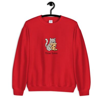 "Cat & Pizza True Love" Sweater - Red 2XL
